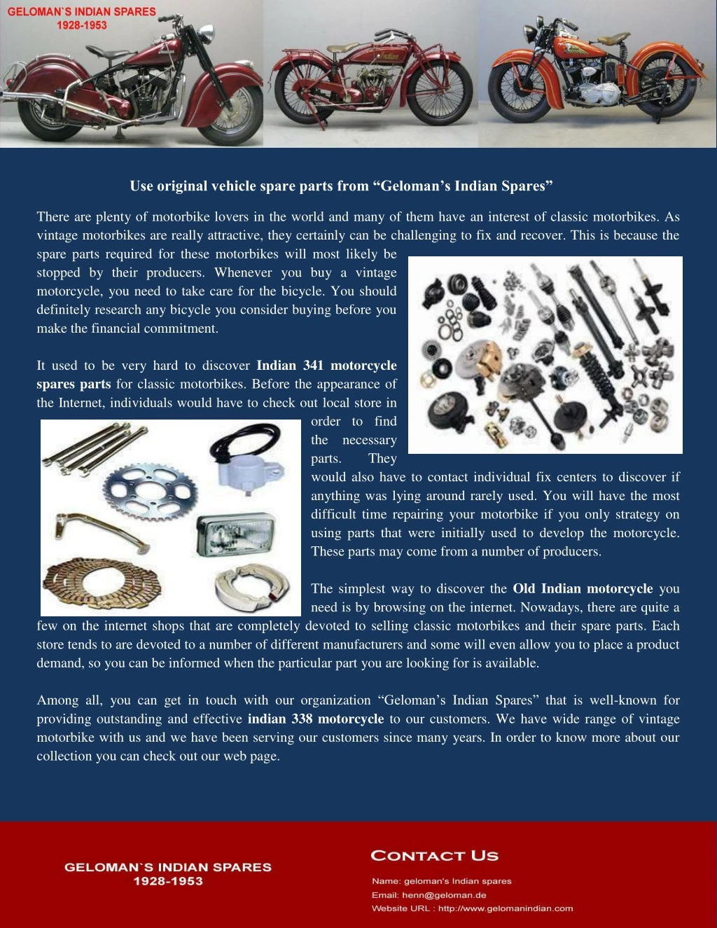 Online motorcycle spare online parts