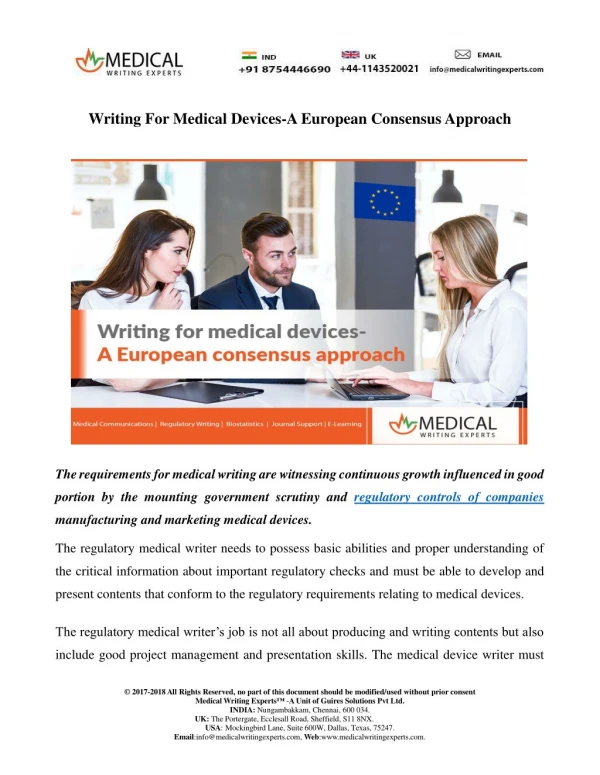 WRITING FOR MEDICAL DEVICES A EUROPEAN CONSENSUS APPROACH