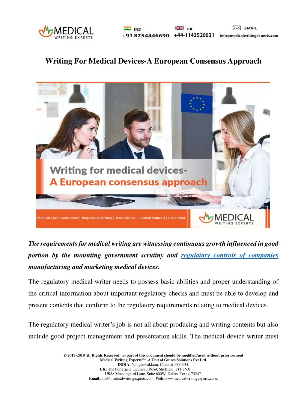 writing for medical devices a european consensus