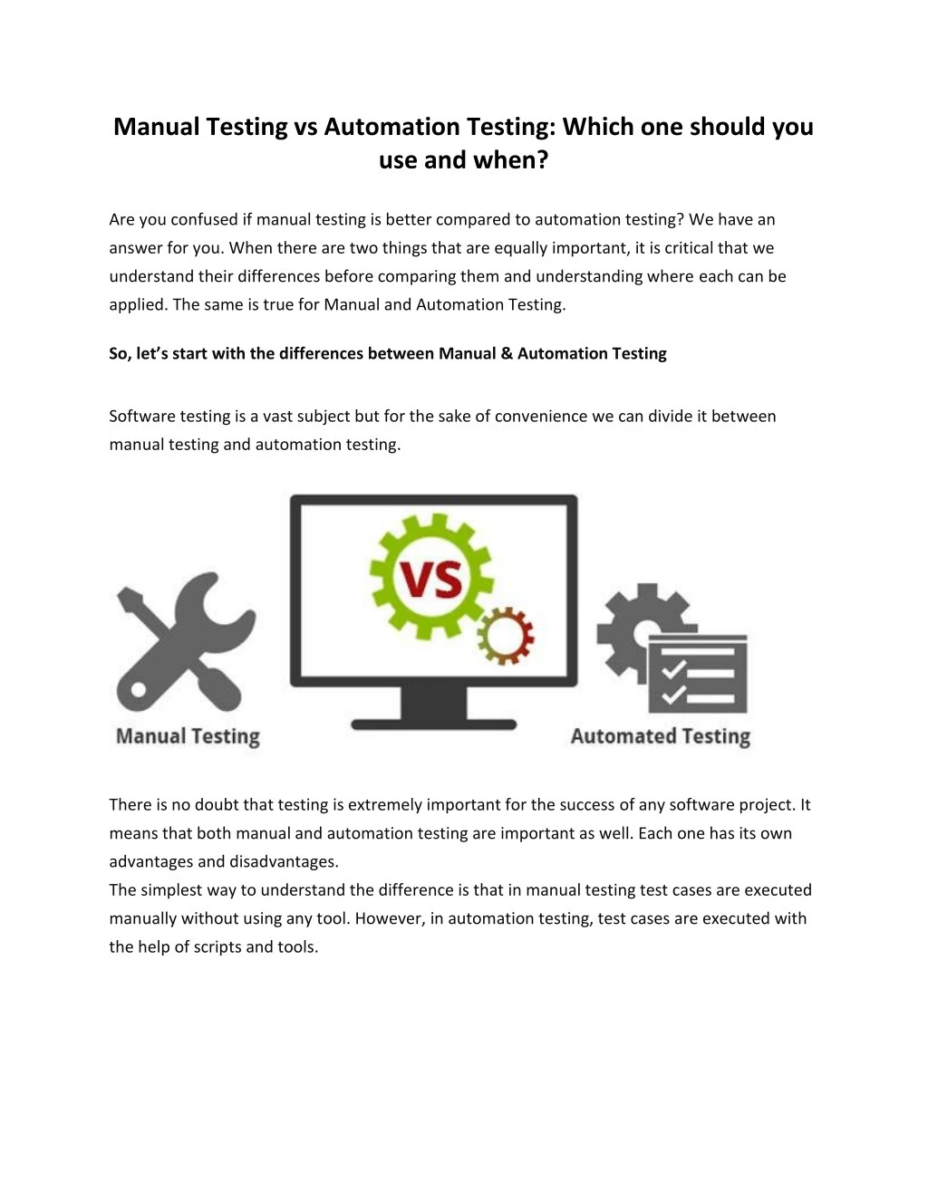 manual testing vs automation testing which