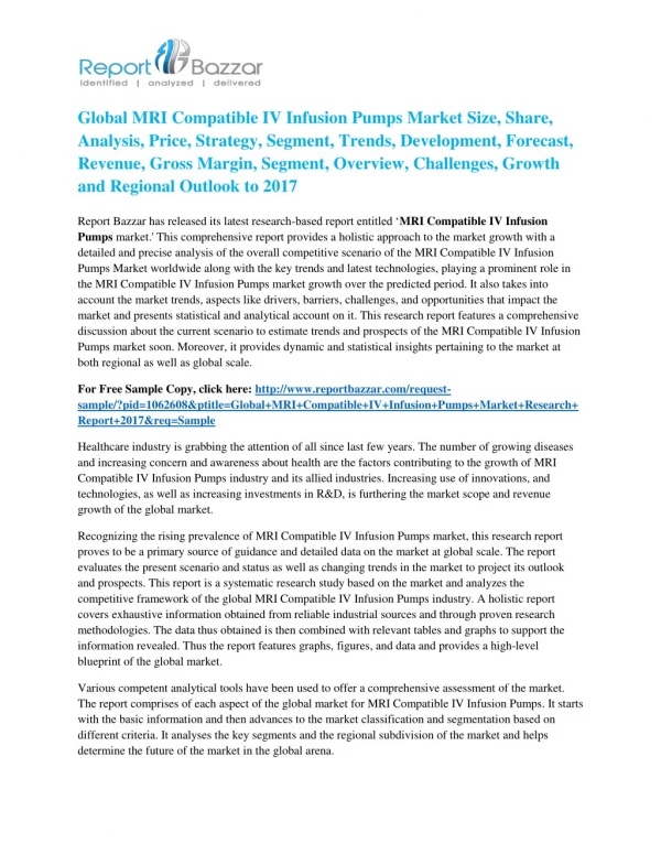 MRI Compatible IV Infusion Pumps Market to Record Ascending Growth by 2022