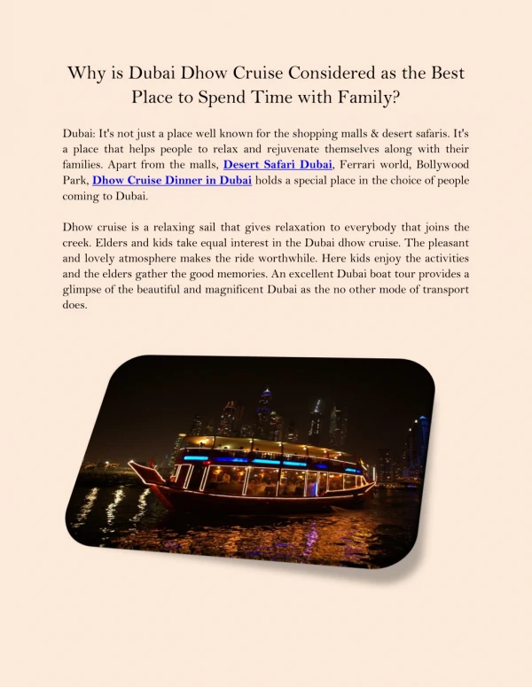 Why is Dubai Dhow cruise considered as the best place to spend time with family?