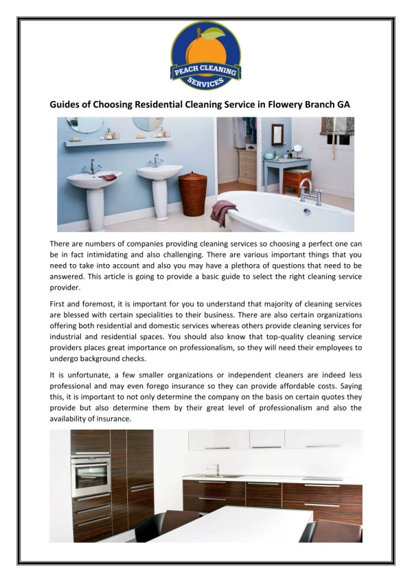 Guides of Choosing Residential Cleaning Service in Flowery Branch GA