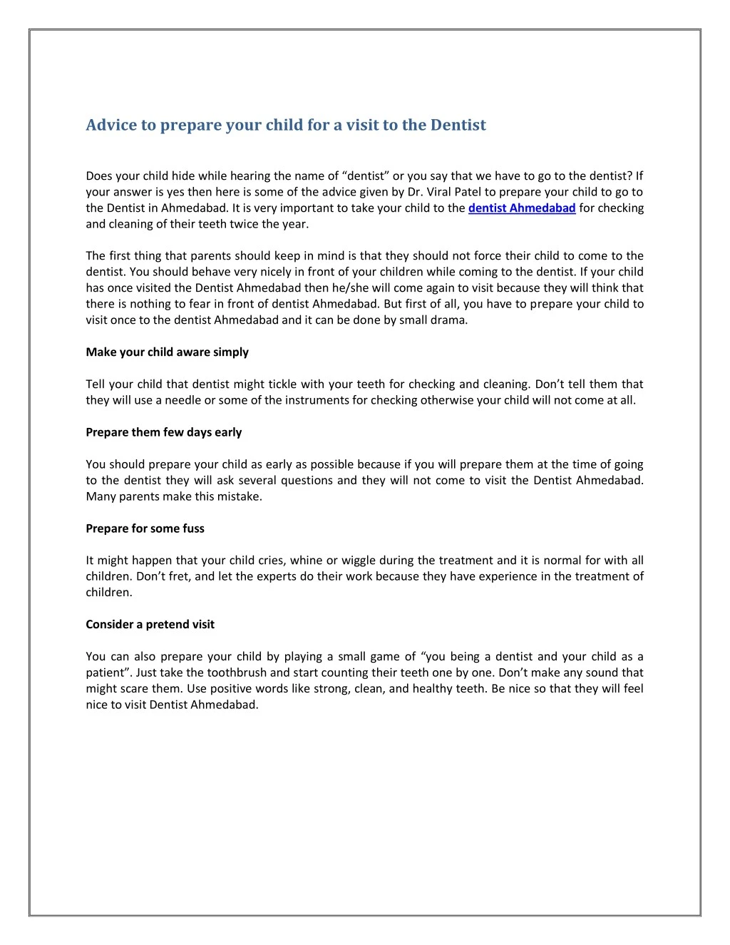 advice to prepare your child for a visit