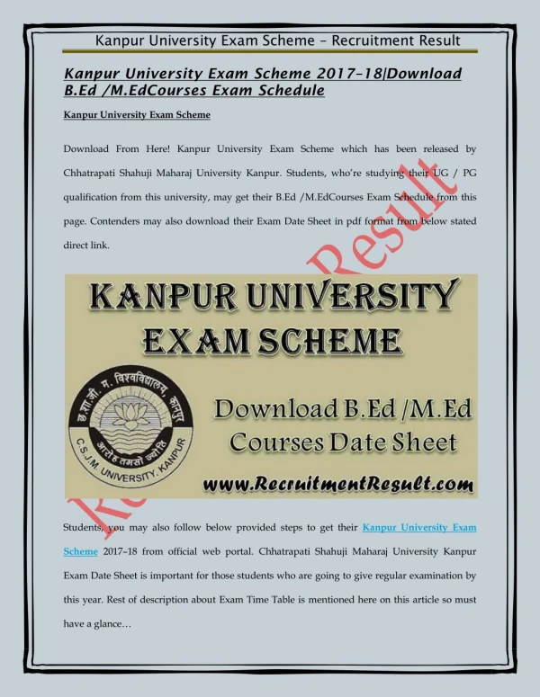 Kanpur University Exam Scheme