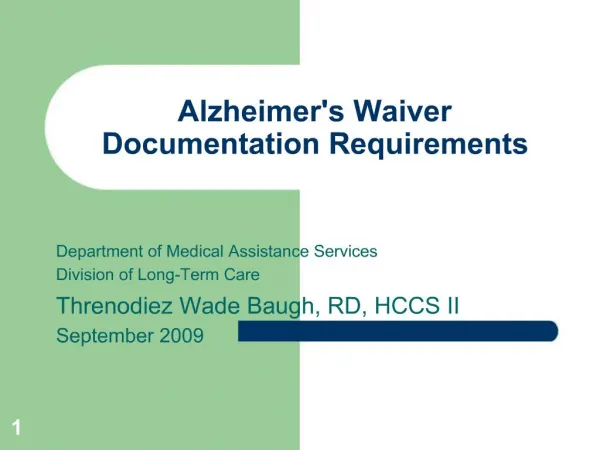 Alzheimers Waiver Documentation Requirements