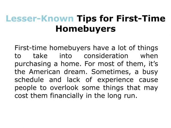 Six Little-Known Tips for First-Time Homebuyers