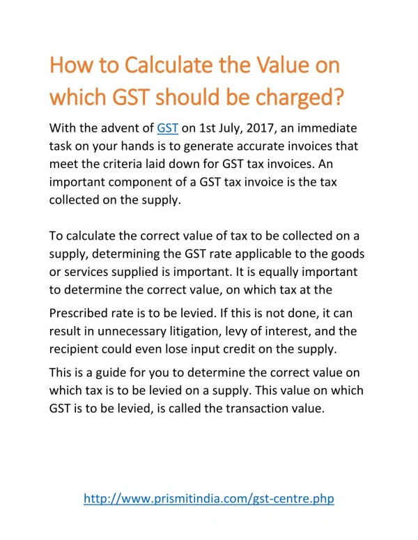 PDF on How to Calculate the Value on which GST should be charged?