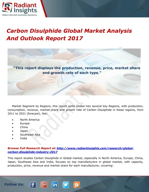 Carbon Disulphide Global Market Analysis And Outlook Report 2017