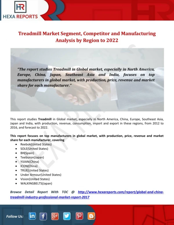 Treadmill Market Size, Scope, Overview, Drivers and Key Vendor Analysis by 2022