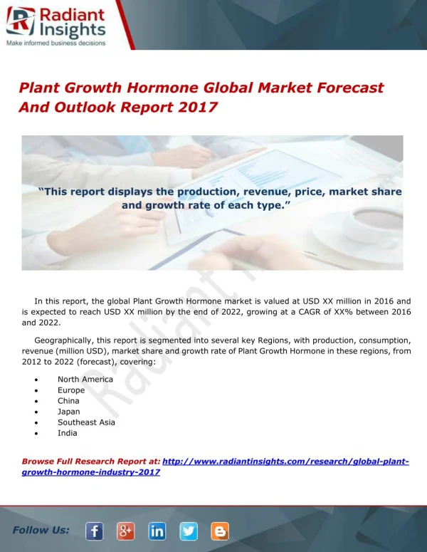 Plant Growth Hormone Global Market Forecast And Outlook Report 2017