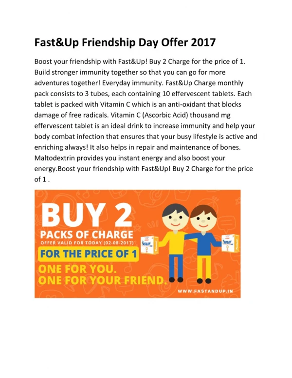 Fast&Up Friendship Day Offer 2017