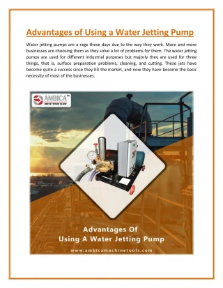 The Advantage of Using Water Jetting Pump