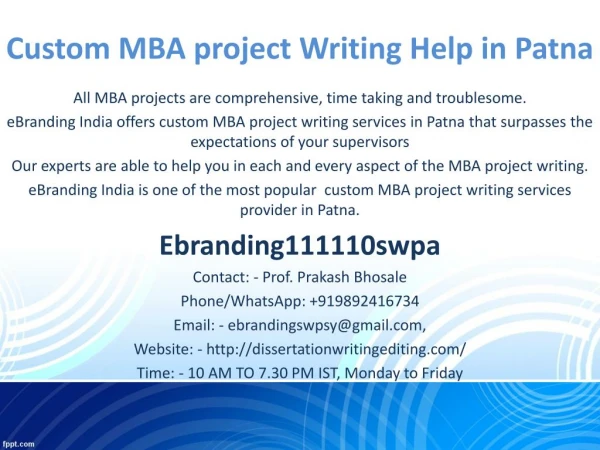 Custom MBA project Writing Help in Patna