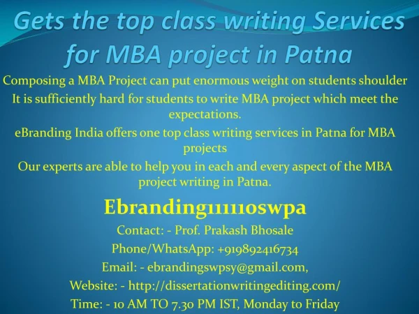 Gets the top class writing Services for MBA project in Patna