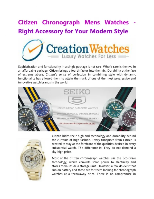 Citizen Chronograph Mens Watches - Right Accessory For Your Modern Style