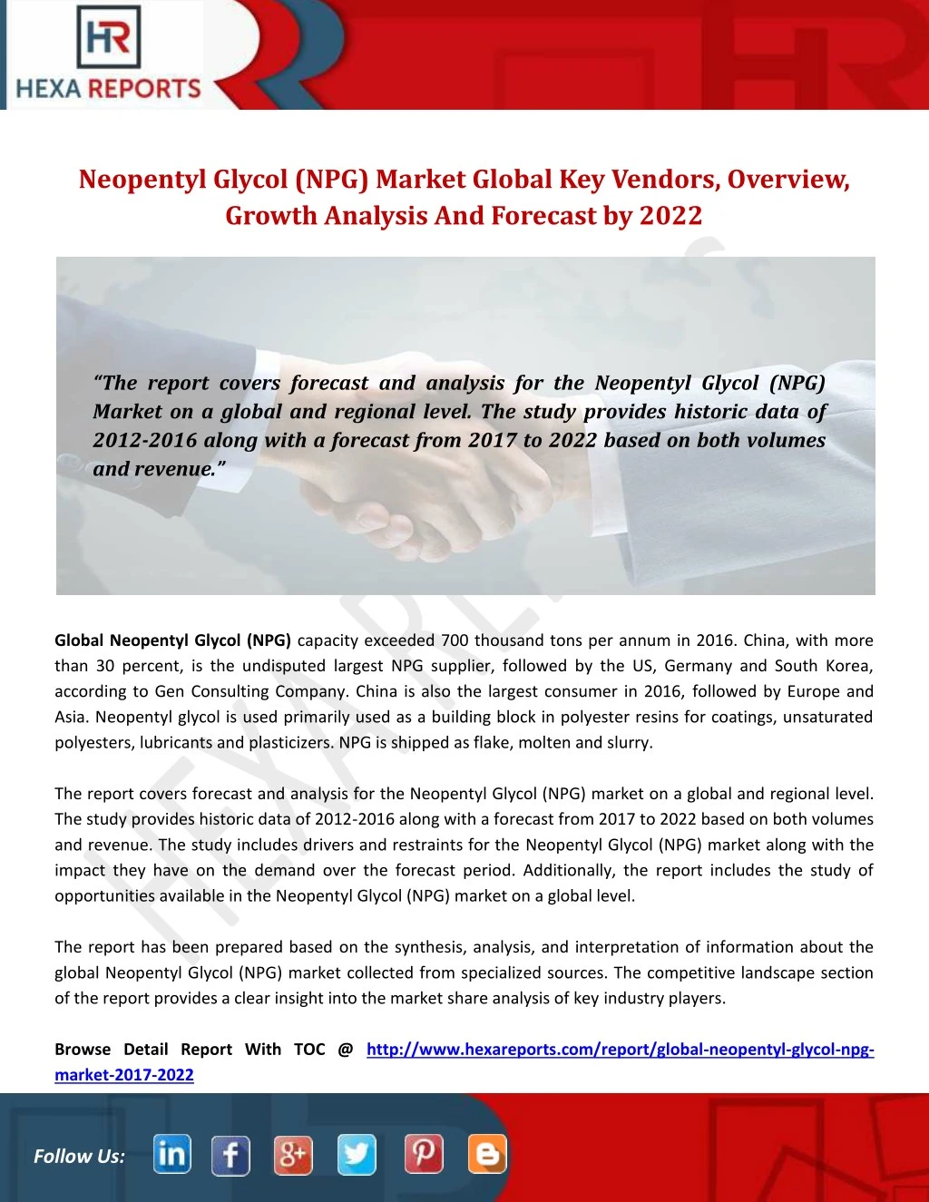neopentyl glycol npg market global key vendors