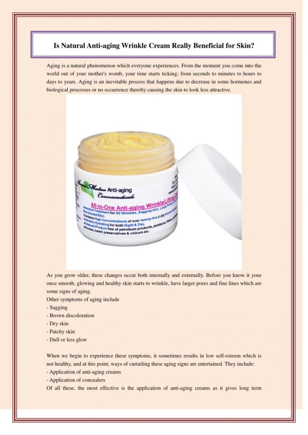 Is Natural Anti-aging Wrinkle Cream Really Beneficial for Skin?