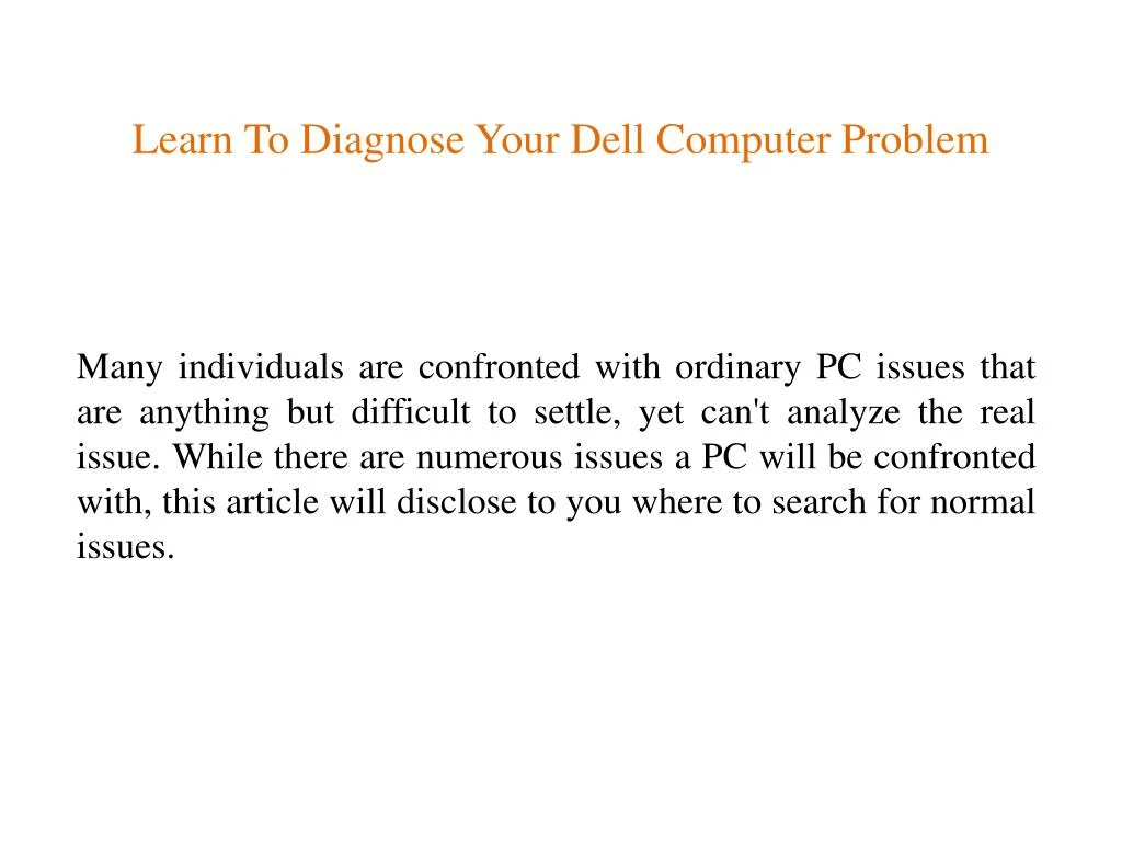 l earn to diagnose your dell computer problem