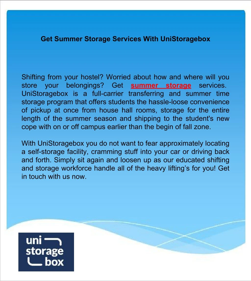 get summer storage services with unistoragebox