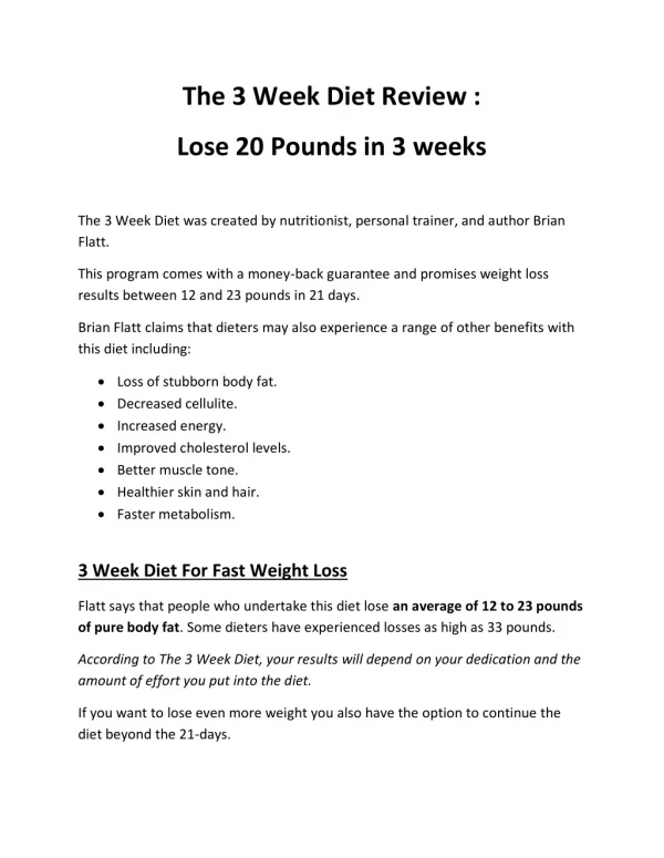 The 3 Week Diet Review - Lose 20 Pounds in 3 weeks