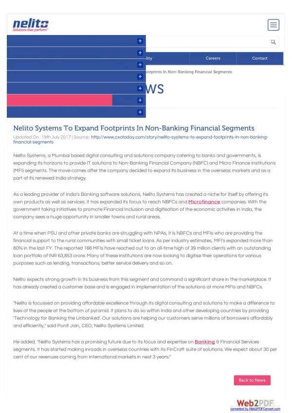 Nelito Systems To Expand Footprints In Non-Banking Financial Segments