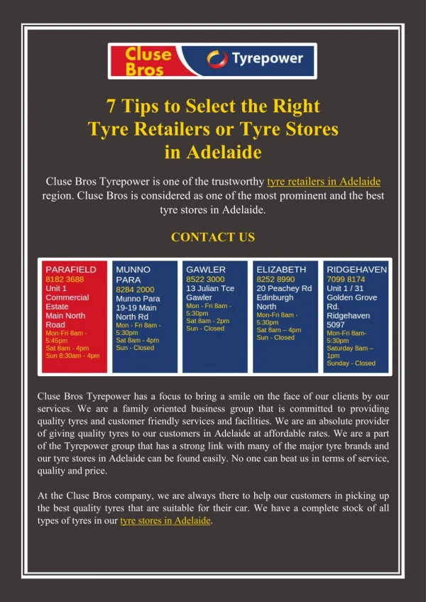 7 Tips to Select the Right Tyre Retailers or Tyre Stores in Adelaide