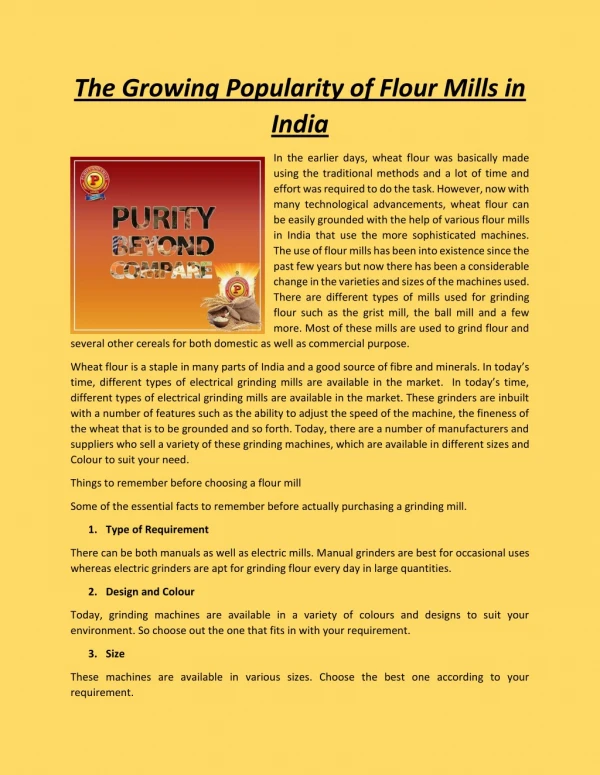 The Growing Popularity of Flour Mills in India