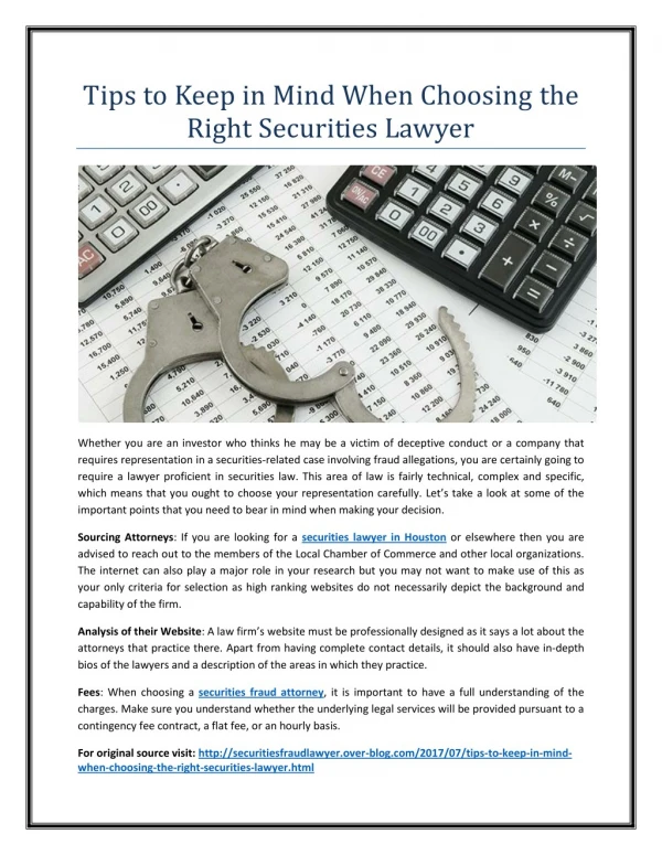 Tips to Keep in Mind When Choosing the Right Securities Lawyer