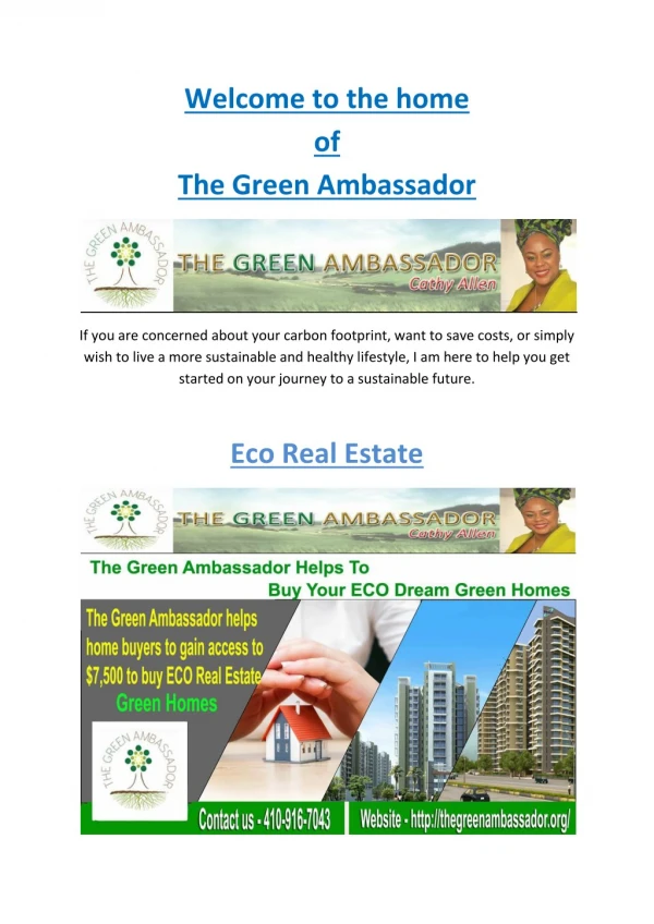 Home Buyers to Gain Access to $7,500 Buy Home from Green Realtor, The Green Ambassador
