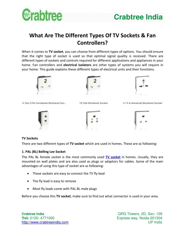 What Are The Different Types Of TV Sockets & Fan Controllers