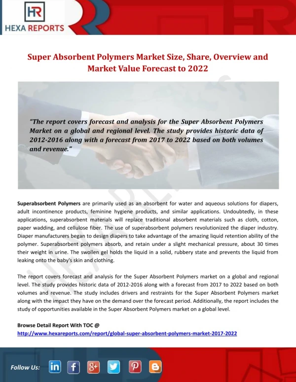 Super Absorbent Polymers Market Service Estimate and Trend Analysis to 2022