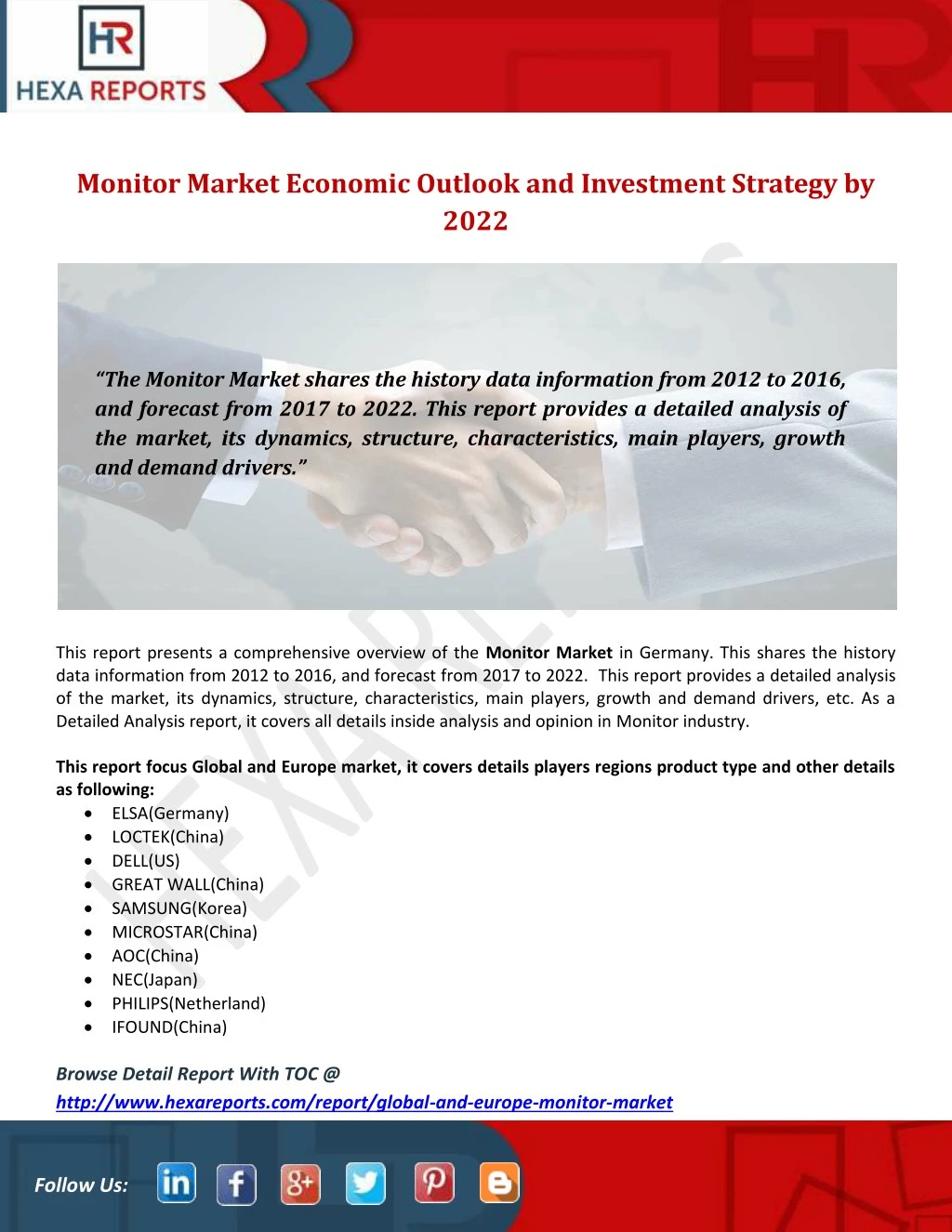 monitor market economic outlook and investment