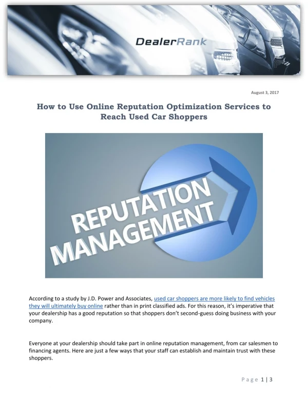 How to Use Online Reputation Optimization Services to Reach Used Car Shoppers
