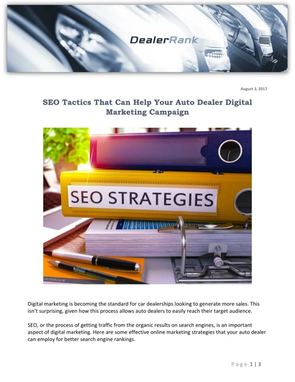 SEO Tactics That Can Help Your Auto Dealer Digital Marketing Campaign