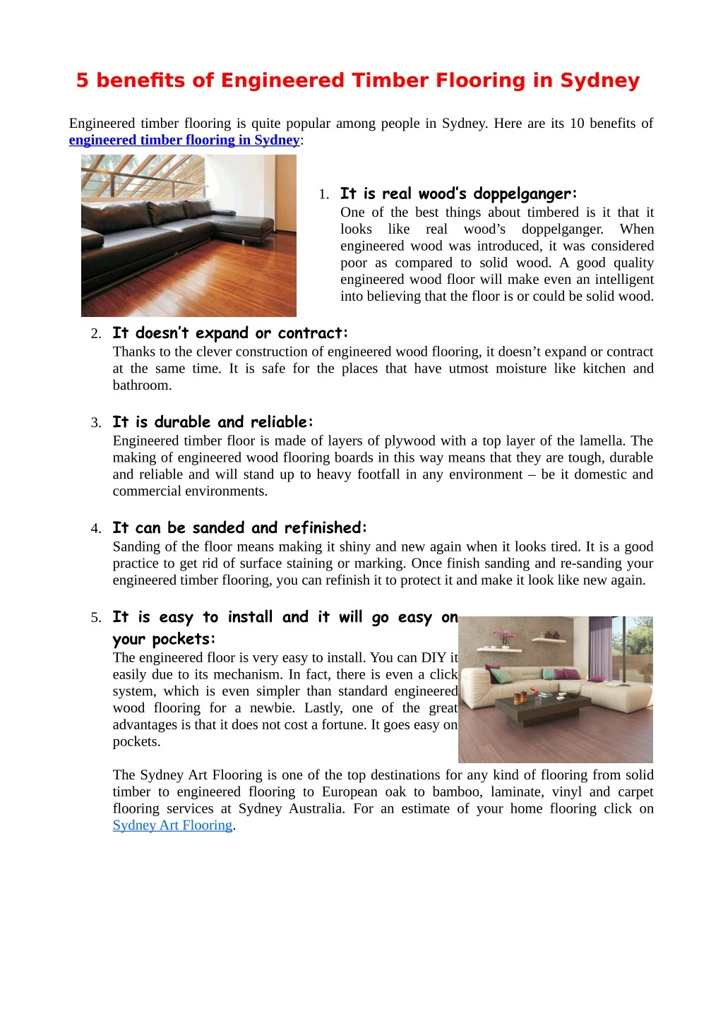 5 benefits of engineered timber flooring in sydney