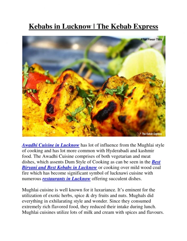 Lucknow Kebabs |The Kebab Express