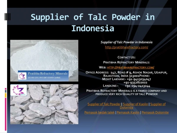 Supplier of Talc Powder in Indonesia