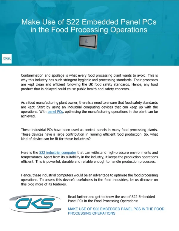 Make Use of S22 Embedded Panel PCs in the Food Processing Operations
