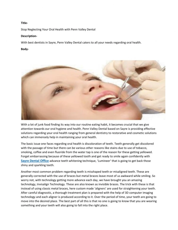Stop Neglecting Your Oral Health with Penn Valley Dental