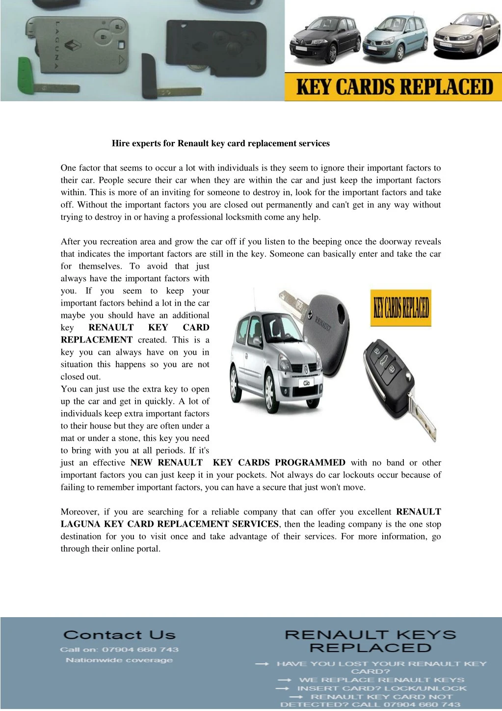 hire experts for renault key card replacement