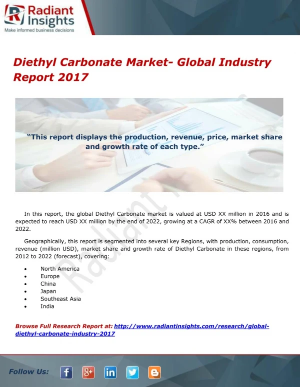Diethyl Carbonate Market- Global Industry Report 2017