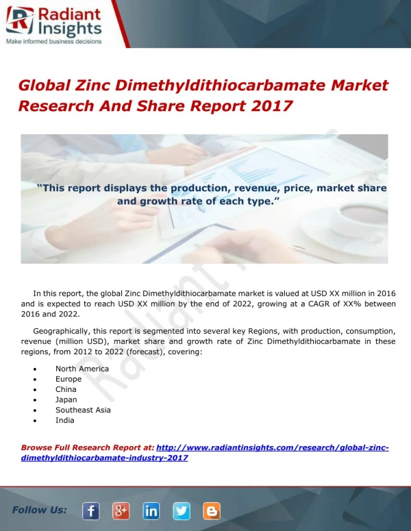 Global Zinc Dimethyldithiocarbamate Market Research And Share Report 2017