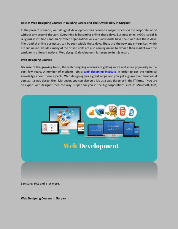 Role of Web Designing Courses in Building Career and Their Availability in Gurgaon