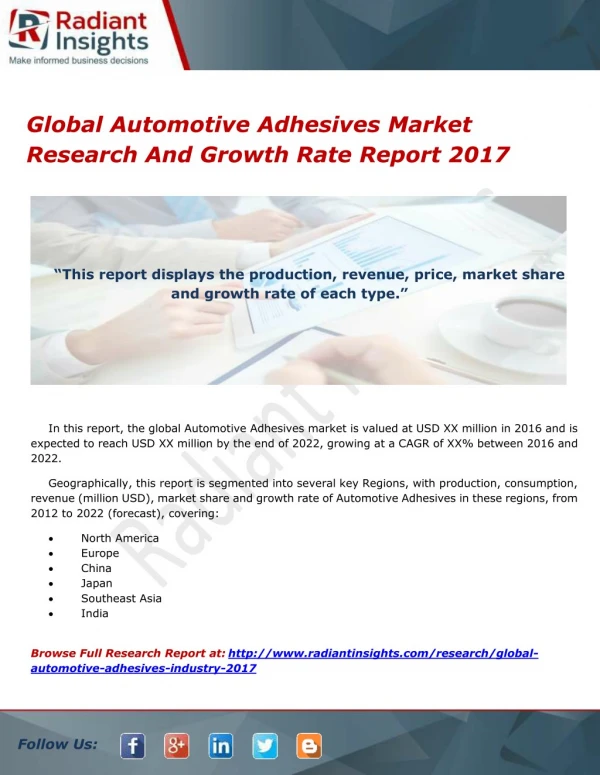 Automotive Adhesives Market- Global Industry Report 2017