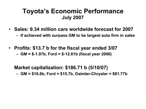Toyota s Economic Performance July 2007