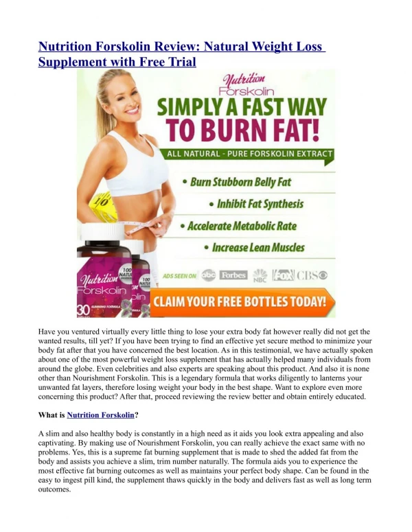 Nutrition Forskolin Review: Natural Weight Loss Supplement with Free Trial