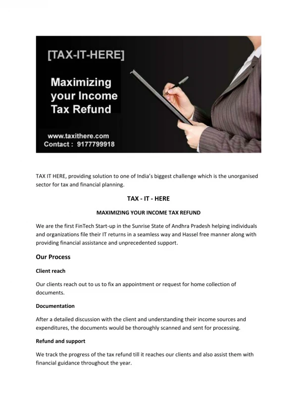 Income return filing | Taxithere in Andhra Pradesh