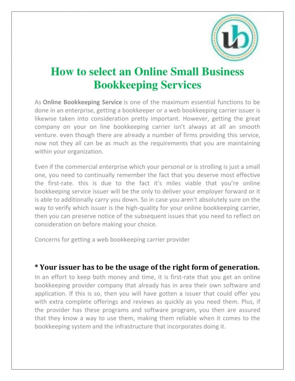 Online Small Business Bookkeeping