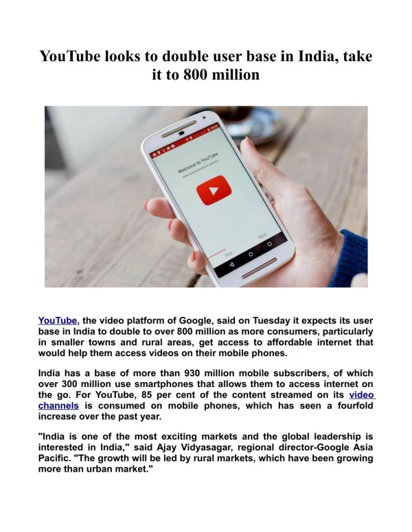 YouTube looks to double user base in India, take it to 400 mn from 200 mn